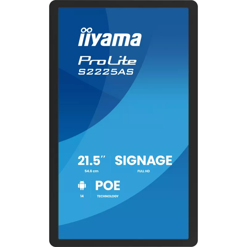 IIYAMA ProLite S2225AS-B1P skaitmeninės reklamos ekranas 54,6 cm (21,5 colių) LCD Wi-Fi 500 cd/m² Full HD juodas su įtaisytuoju Android procesoriumi 24/7