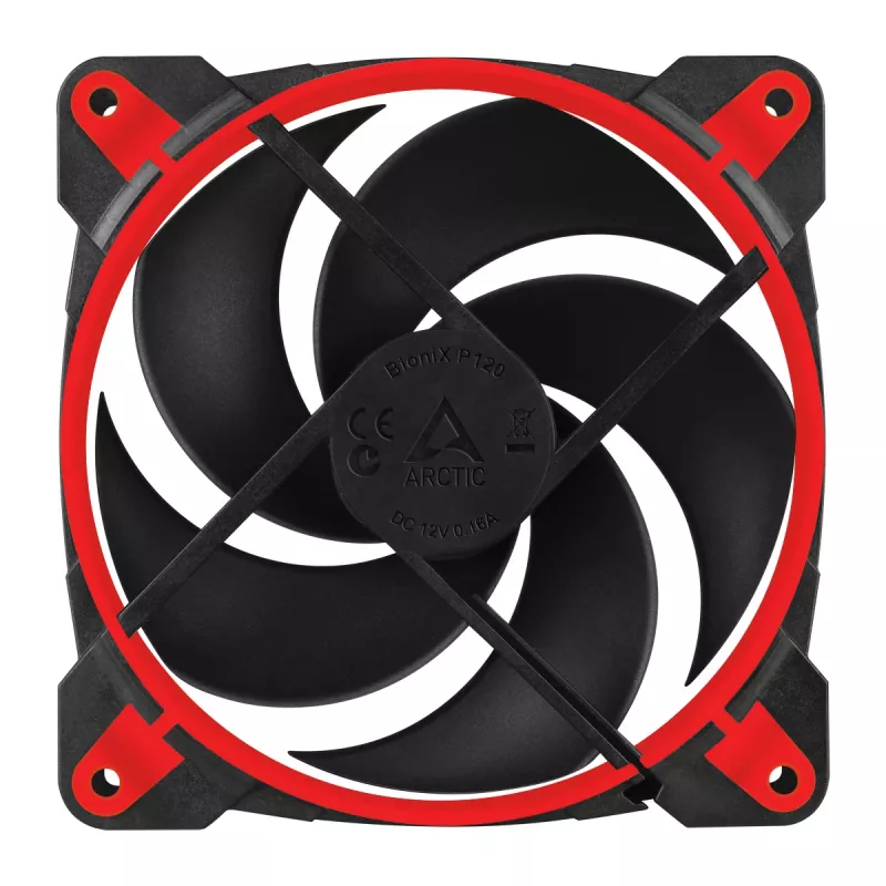 ARCTIC BioniX P120 (Raudona) – Slėgiui optimizuotas 120 mm žaidimų ventiliatorius su PWM PST