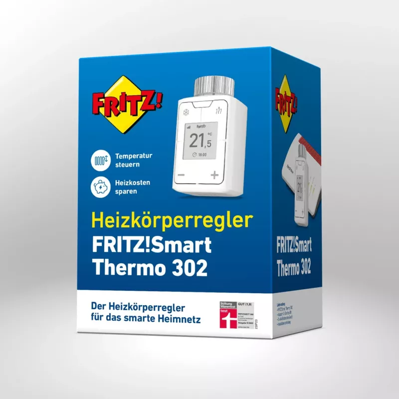 FRITZ Smart Thermo 302 termostatas (patalpų), baltas, valdymas mygtukais, AA baterija, 51×51×90 mm