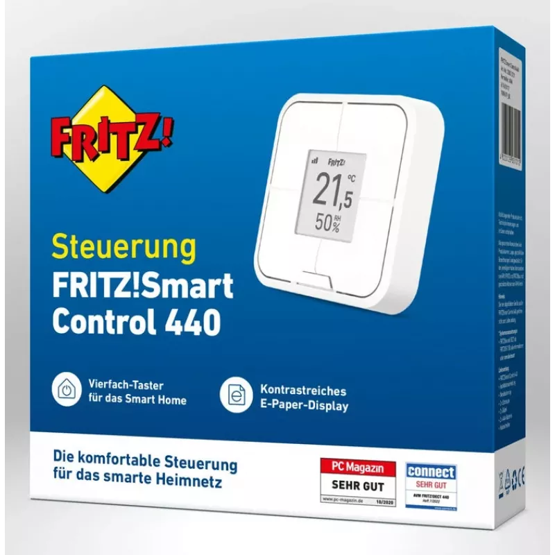 Belaidis išmanusis valdiklis FRITZ Smart Control 440 — Baltas, 69×69×18 mm