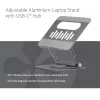 CLUB3D reguliuojamas aliumininis stovas nešiojamam kompiuteriui su USB-C išplėtimu, pilkas, 260 mm, 224 mm, 56 mm, 1,76 kg, 315 mm
