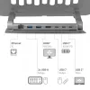 CLUB3D reguliuojamas aliumininis stovas nešiojamam kompiuteriui su USB-C išplėtimu, pilkas, 260 mm, 224 mm, 56 mm, 1,76 kg, 315 mm