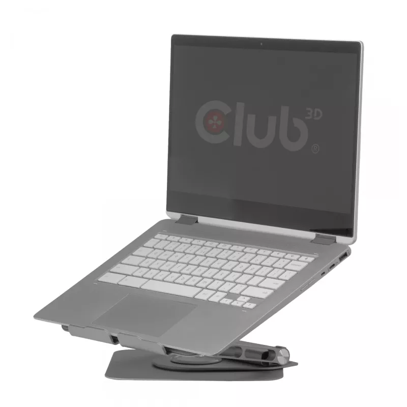CLUB3D reguliuojamas aliumininis stovas nešiojamam kompiuteriui su USB-C išplėtimu, pilkas, 260 mm, 224 mm, 56 mm, 1,76 kg, 315 mm