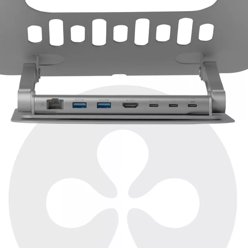 CLUB3D reguliuojamas aliumininis stovas nešiojamam kompiuteriui su USB-C išplėtimu, pilkas, 260 mm, 224 mm, 56 mm, 1,76 kg, 315 mm
