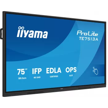 Interaktyvus plokščiasis ekranas IIYAMA TE7513A-B2AG 75 colių 4K UHD jutiklinis, 500 cd/m², Wi‑Fi, Android, 24/7