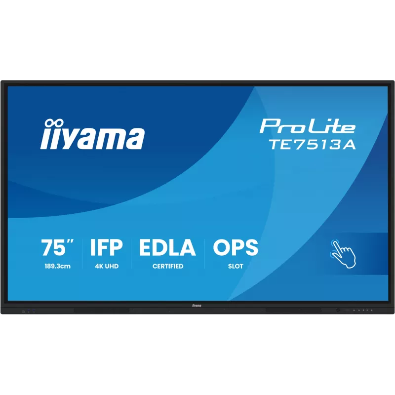 Interaktyvus plokščiasis ekranas IIYAMA TE7513A-B2AG 75 colių 4K UHD jutiklinis, 500 cd/m², Wi‑Fi, Android, 24/7