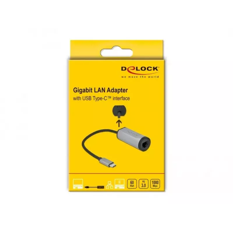 USB Type-C adapteris DeLOCK 64116 Gigabit LAN Power Delivery pilkas