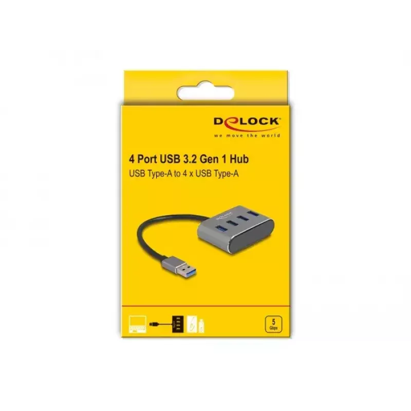 DeLOCK 63190 USB 3.2 Gen 1 šakotuvas 4× USB-A, 5000 Mbit/s, juodas