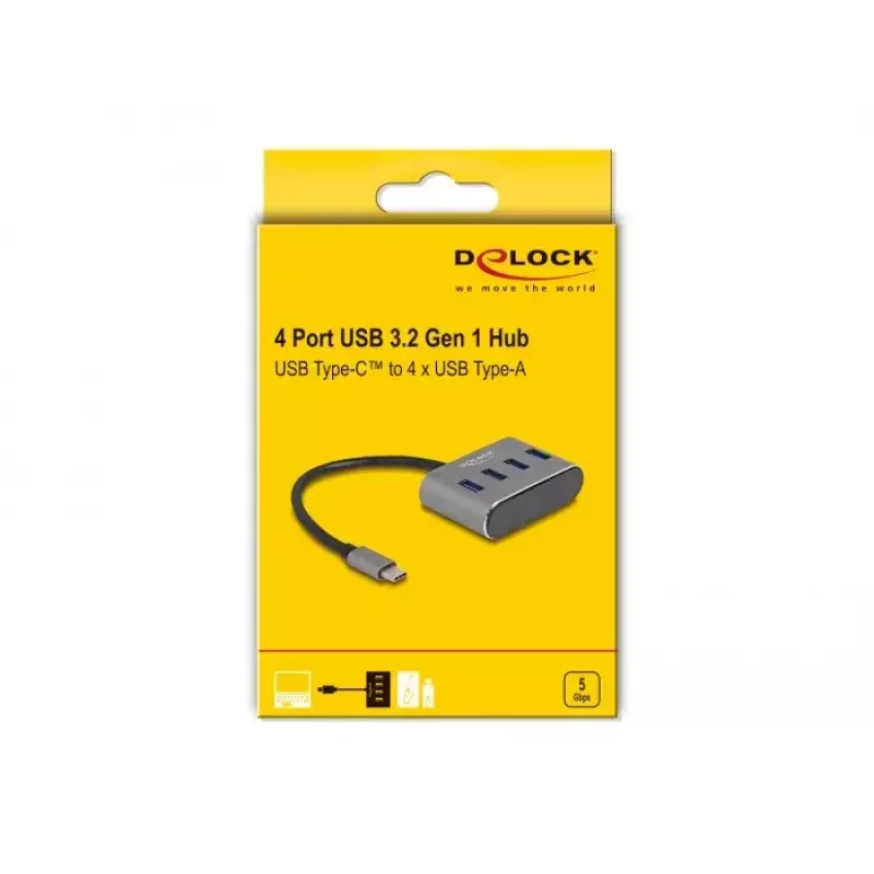 DeLOCK 63223 USB 3.2 Gen 1 Type-C šakotuvas 5000 Mbit/s juodas