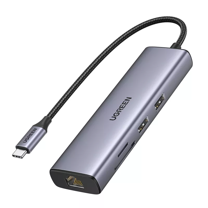 USB-C stotelė UGREEN 90568 2×USB 3.0 HDMI RJ45 SD TF PD