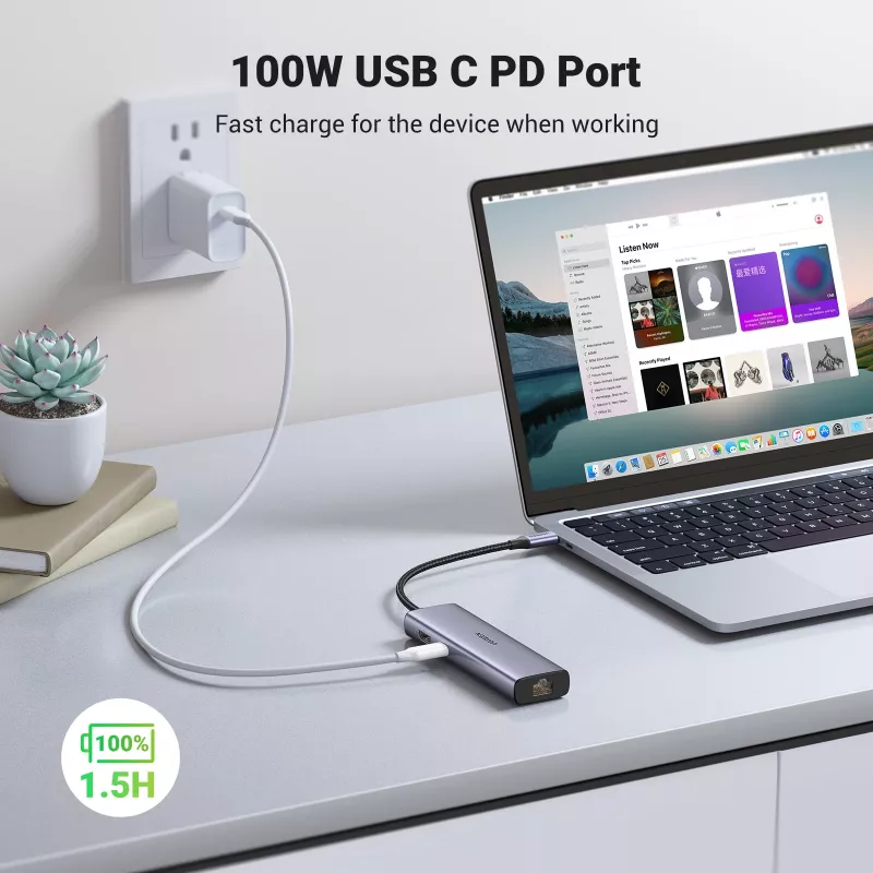 USB-C stotelė UGREEN 90568 2×USB 3.0 HDMI RJ45 SD TF PD
