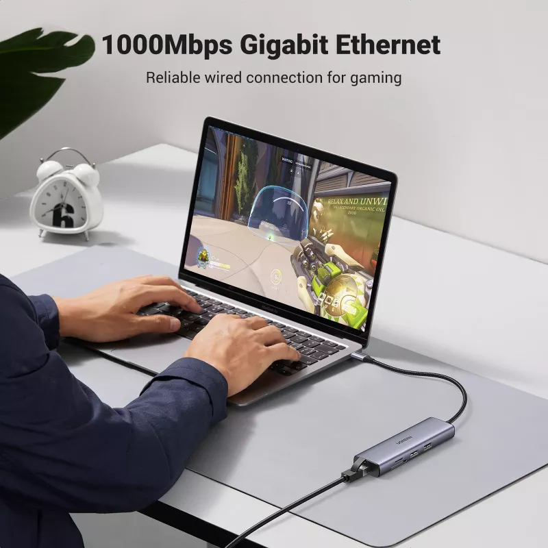 USB-C stotelė UGREEN 90568 2×USB 3.0 HDMI RJ45 SD TF PD