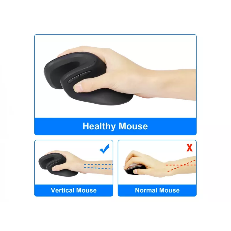 Equip 245119 vertikali ergonominė pelė, dešinei rankai, USB Type-A + USB Type-C, optinė, 7200 DPI