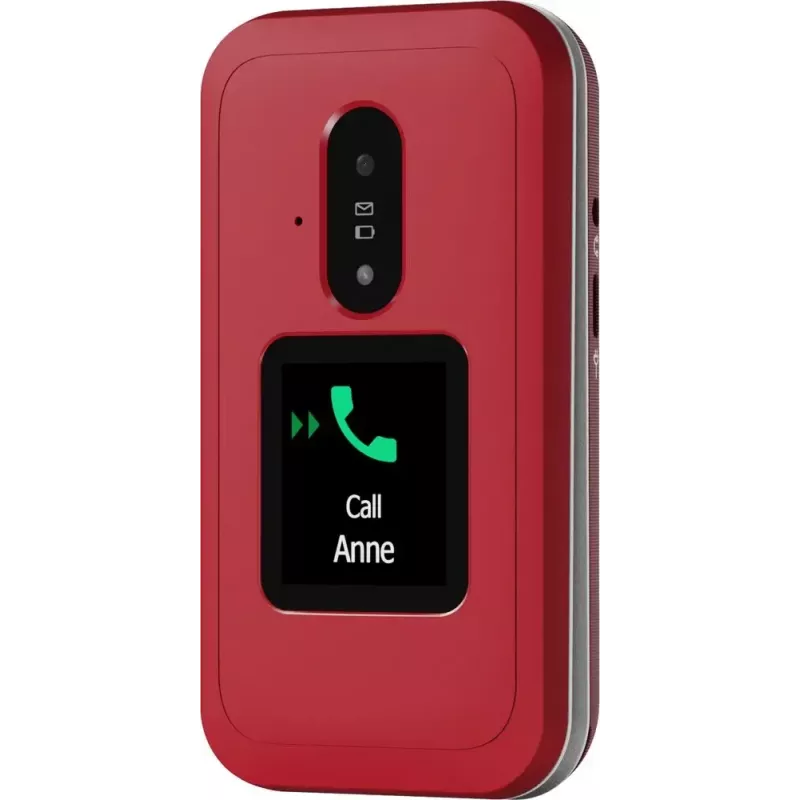 Sulankstomas telefonas Doro Leva E30, 2,8 colio (7,11 cm) 320x240, viena SIM, 0,3 MP kamera, 1150 mAh, IP55, raudonai baltas