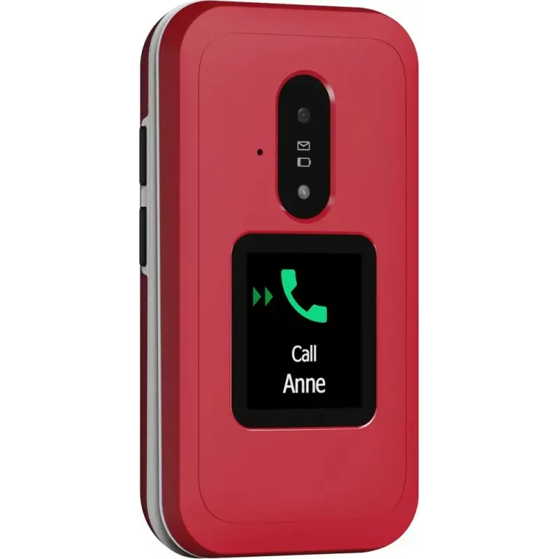 Sulankstomas telefonas Doro Leva E30, 2,8 colio (7,11 cm) 320x240, viena SIM, 0,3 MP kamera, 1150 mAh, IP55, raudonai baltas