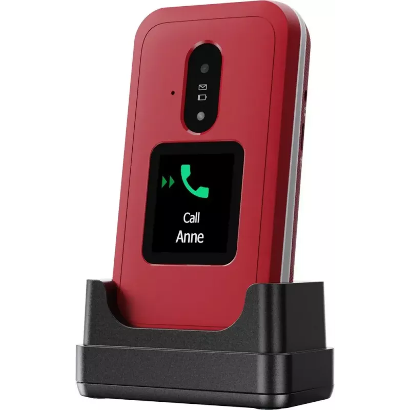 Sulankstomas telefonas Doro Leva E30, 2,8 colio (7,11 cm) 320x240, viena SIM, 0,3 MP kamera, 1150 mAh, IP55, raudonai baltas