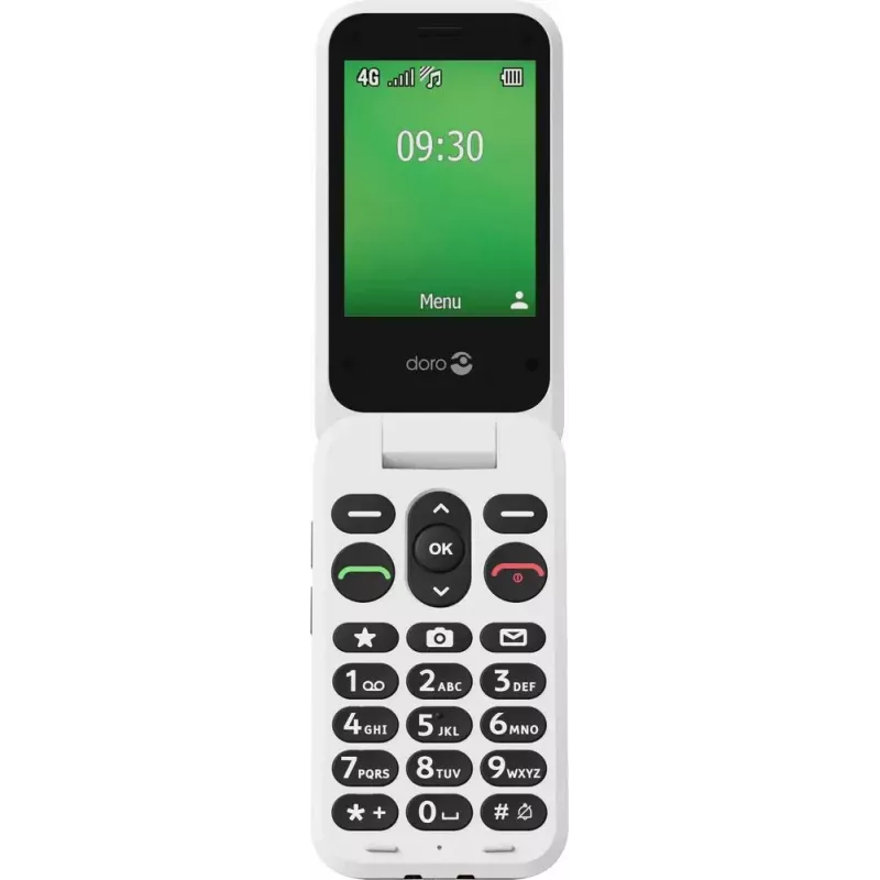 Sulankstomas telefonas Doro Leva E30, 2,8 colio (7,11 cm) 320x240, viena SIM, 0,3 MP kamera, 1150 mAh, IP55, raudonai baltas