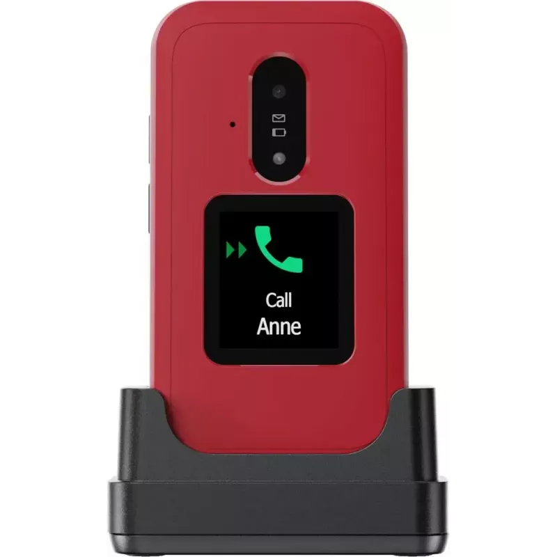 Sulankstomas telefonas Doro Leva E30, 2,8 colio (7,11 cm) 320x240, viena SIM, 0,3 MP kamera, 1150 mAh, IP55, raudonai baltas