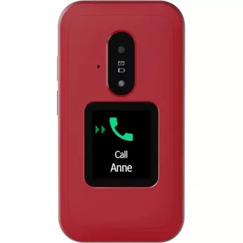 Sulankstomas telefonas Doro Leva E30, 2,8 colio (7,11 cm) 320x240, viena SIM, 0,3 MP kamera, 1150 mAh, IP55, raudonai baltas