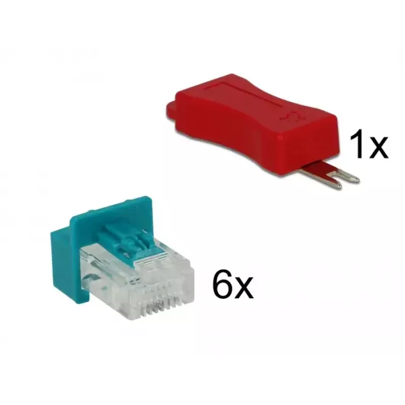 DeLOCK RJ45 Secure Clip – raudonas LAN kabelio saugos užraktų rinkinys (6 vnt.) (86425)