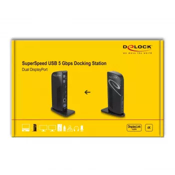 DeLOCK USB dokavimo stotelė su dviem DisplayPort 4K USB 3.2 LAN garsu