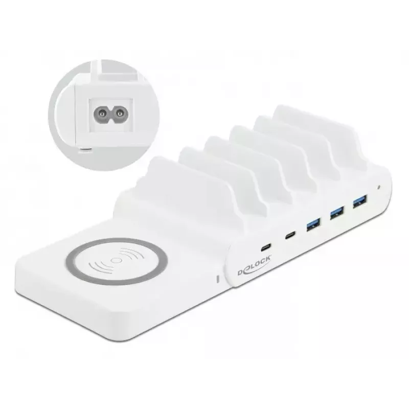 Įkrovimo stotelė DeLOCK USB ir belaidžiu būdu 2 x USB Type-C PD + 3 x USB Type-A, 110 W