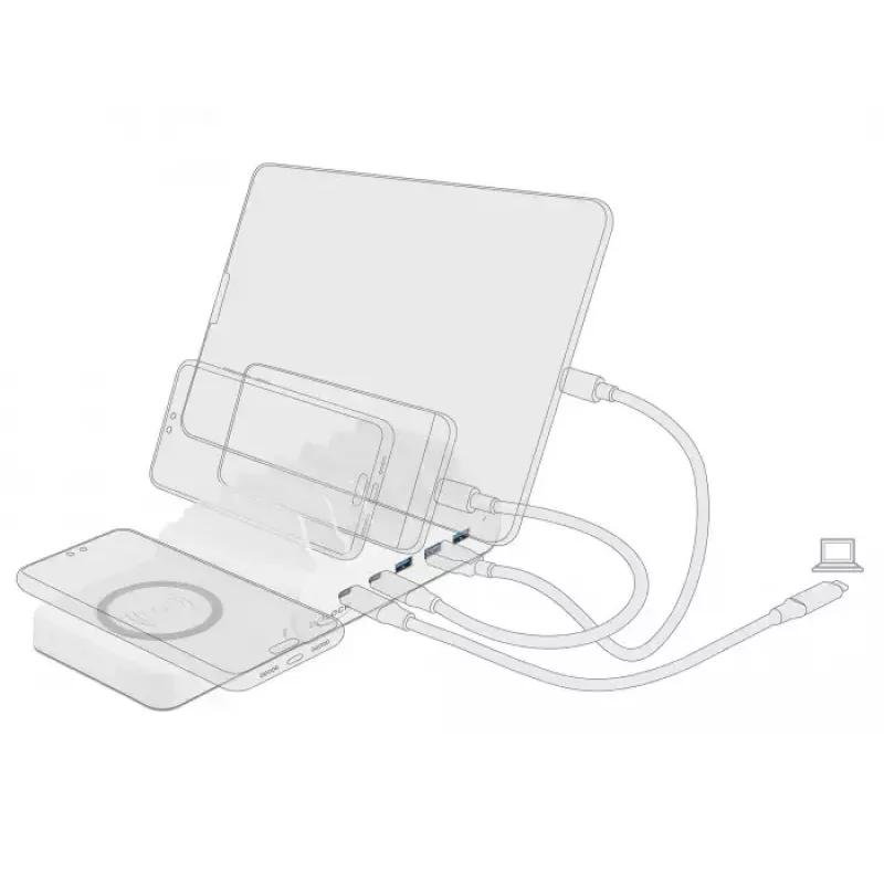 Įkrovimo stotelė DeLOCK USB ir belaidžiu būdu 2 x USB Type-C PD + 3 x USB Type-A, 110 W
