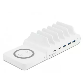 Įkrovimo stotelė DeLOCK USB ir belaidžiu būdu 2 x USB Type-C PD + 3 x USB Type-A, 110 W