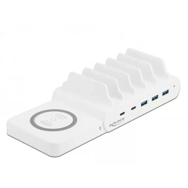 Įkrovimo stotelė DeLOCK USB ir belaidžiu būdu 2 x USB Type-C PD + 3 x USB Type-A, 110 W