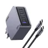 Ugreen Nexode Pro 160W GaN įkroviklis su USB-C laidu, juodas/pilkas, greitasis įkrovimas patalpoms