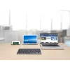 Manhattan Ultra Slim Dual-Mode belaidė klaviatūra, Vokietijos QWERTZ išdėstymas, Bluetooth (v3.0) ir belaidis ryšys (2,4 GHz), 78 žemo profilio žirkliniai klavišai, automatinis energijos valdymas, veikimo atstumas 10 m, USB-A mikro imtuvas, AAA baterija (