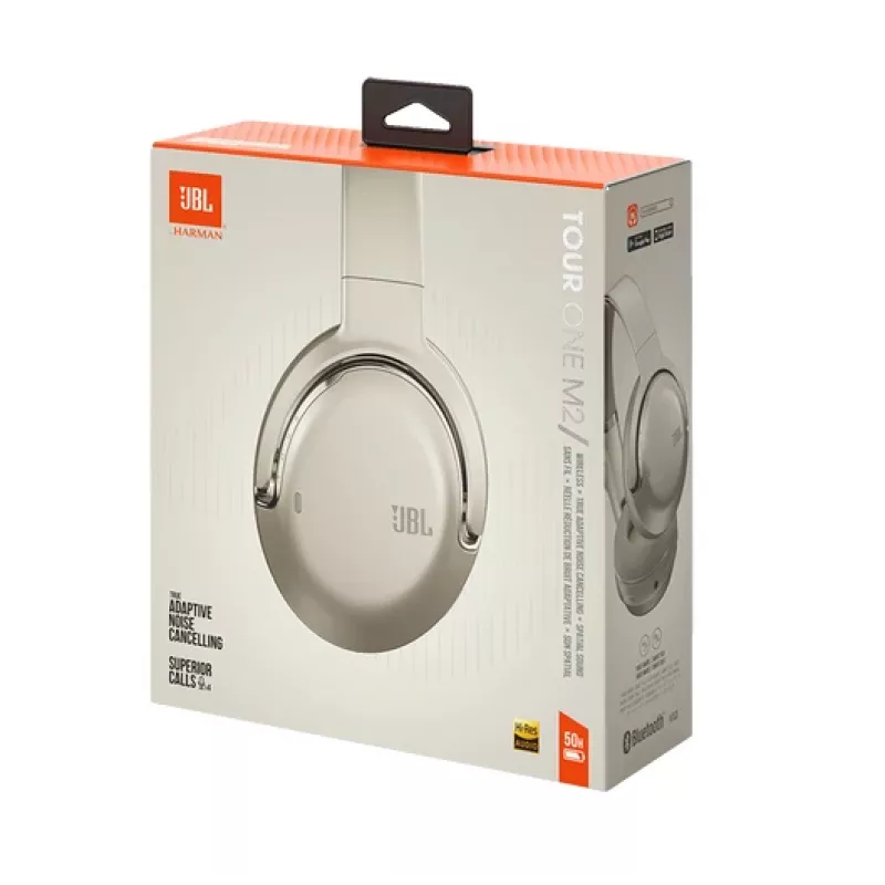 JBL Tour One M2 belaidės ausinės, ausinės su lankeliu, muzika, USB Type-C, Bluetooth, šampano spalvos