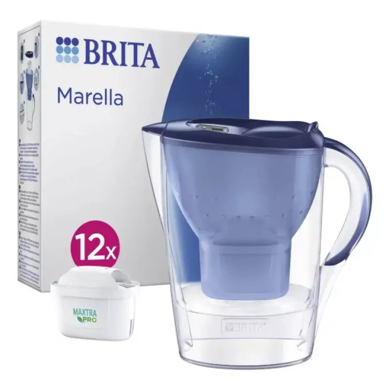 BRITA Marella rankinis vandens filtras 2,4 l, mėlynas/skaidrus, su 12 kasečių
