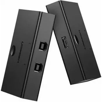 USB jungiklis UGREEN UGR423 2x1 juodas – 2 kompiuteriai prie 1 USB įrenginio, rankinis mygtukas