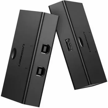 USB jungiklis UGREEN UGR423 2x1 juodas – 2 kompiuteriai prie 1 USB įrenginio, rankinis mygtukas