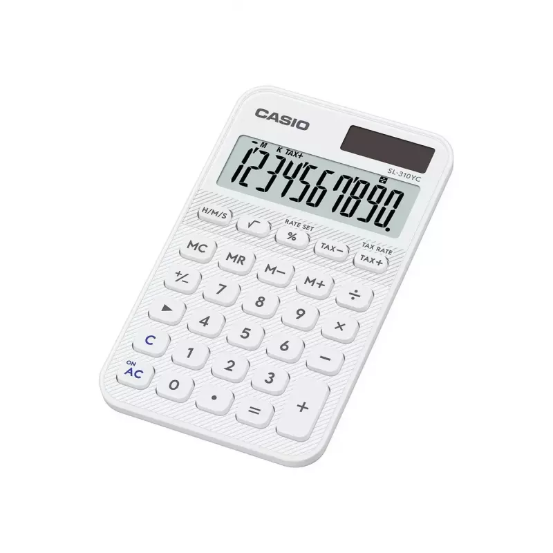 Skaičiuotuvas CASIO SL-310YC kišeninis, 10 skaitmenų, baterija/saulė, baltas