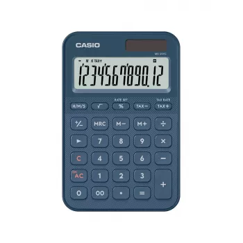 Stalinis skaičiuotuvas CASIO MS-20YC — 12 skaitmenų, mokesčių ir pelno funkcijos, baterija/saulė, tamsiai mėlynas