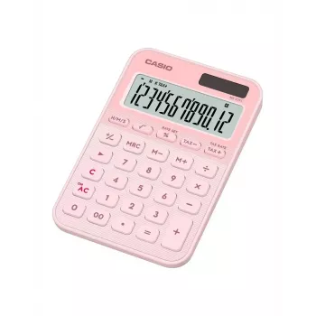 Stalinis skaičiuotuvas CASIO MS-20YC — 12 skaitmenų, mokesčių ir pelno funkcijos, baterija/saulė, šviesiai rožinis