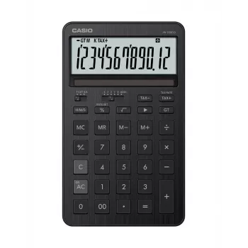 Stalinis skaičiuotuvas CASIO JW-200DQ – pagrindinis, 12 skaitmenų, mokesčių ir pelno funkcijos, baterija/saulė, juodas