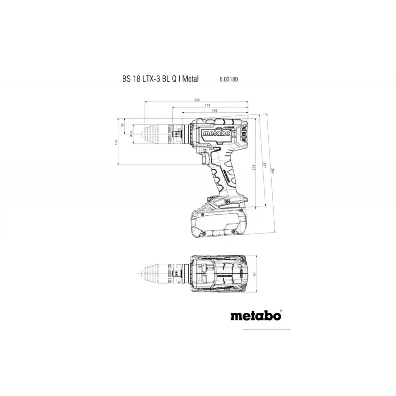 Pistolinė rankena gręžtuvas Metabo BS 18 LTX-3 BL Q I Metal 4000 RPM 3 kg