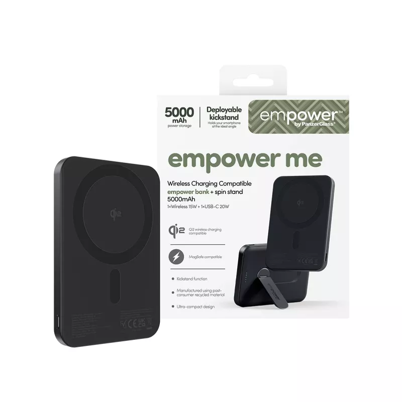 PanzerGlass empower™ by ® empower™ Bank su sukamu stovu | 5000 mAh | Kosminė juoda