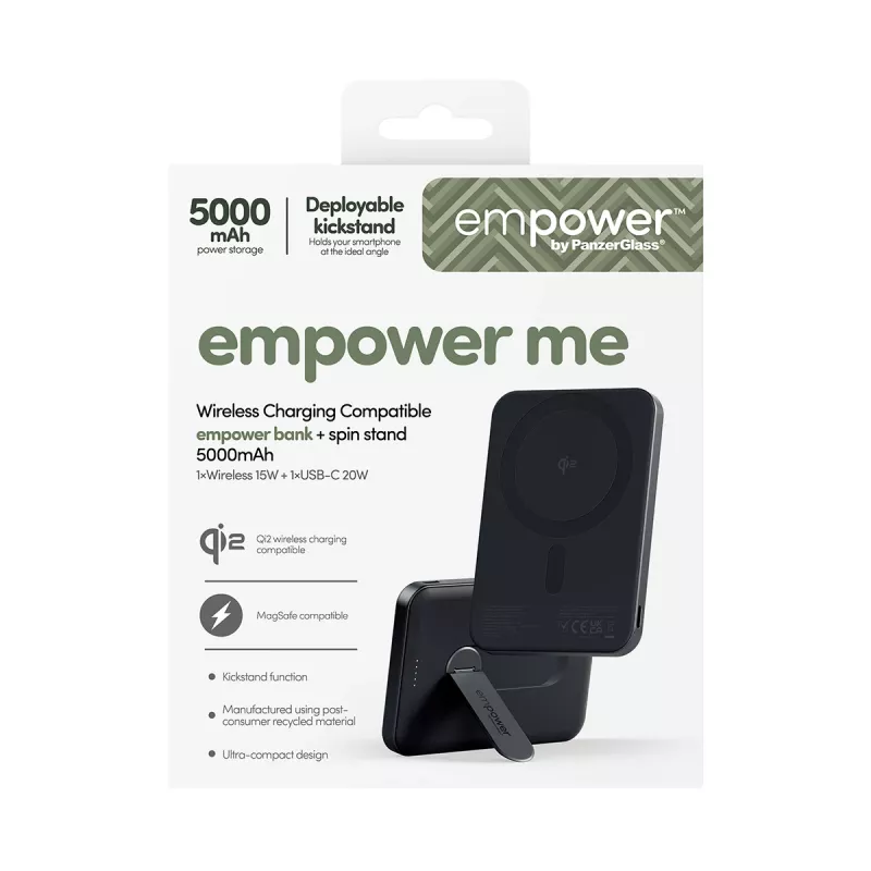 PanzerGlass empower™ by ® empower™ Bank su sukamu stovu | 5000 mAh | Kosminė juoda