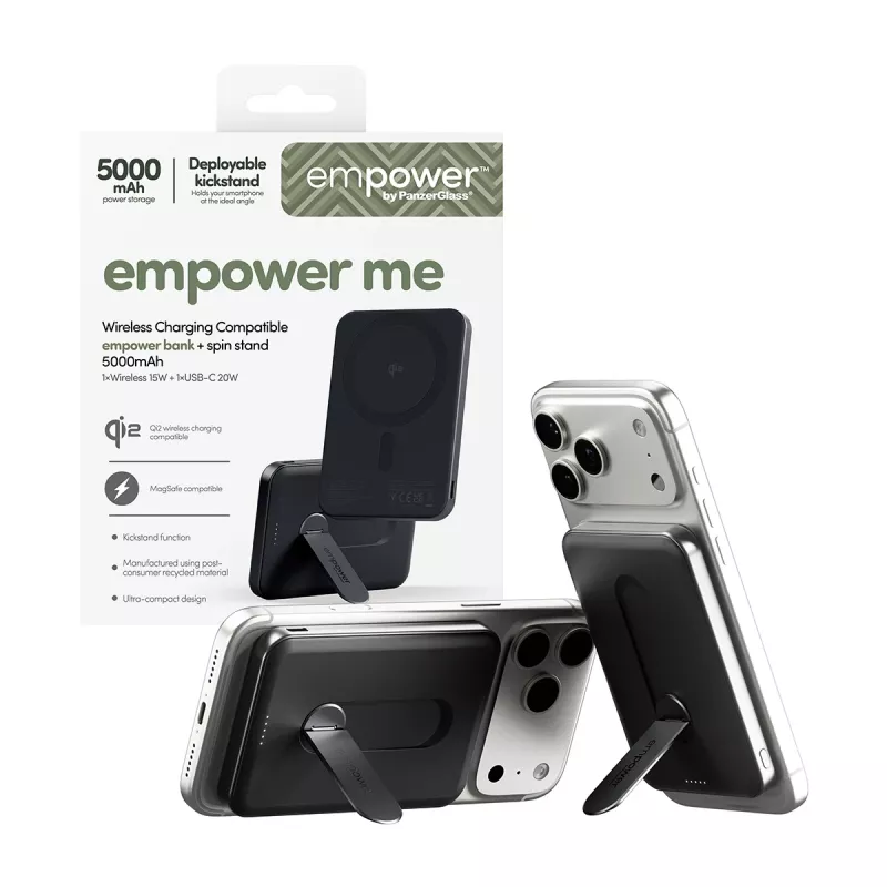 PanzerGlass empower™ by ® empower™ Bank su sukamu stovu | 5000 mAh | Kosminė juoda