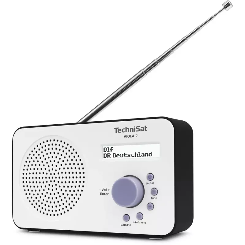 Nešiojamas skaitmeninis radijas TECHNISAT 0000/3906 – DAB/DAB+/FM, 1 W RMS, LCD, 3,5 mm, baltas/juodas, 0,338 kg