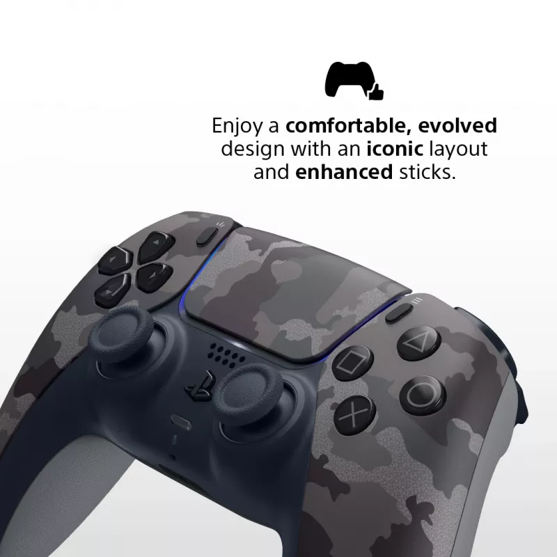 Valdiklis Sony DualSense v3 Camufliažas — Bluetooth/USB, PS5, įmontuota baterija, USB‑C, 160×106×66 mm
