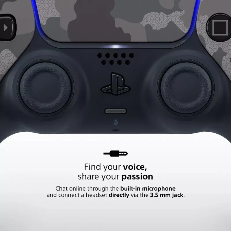 Valdiklis Sony DualSense v3 Camufliažas — Bluetooth/USB, PS5, įmontuota baterija, USB‑C, 160×106×66 mm