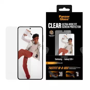 Apsauginis stiklas PanzerGlass Samsung New Galaxy S 2026 Plus — Ultra-Wide Fit, PET+Silicone, FASTFIT