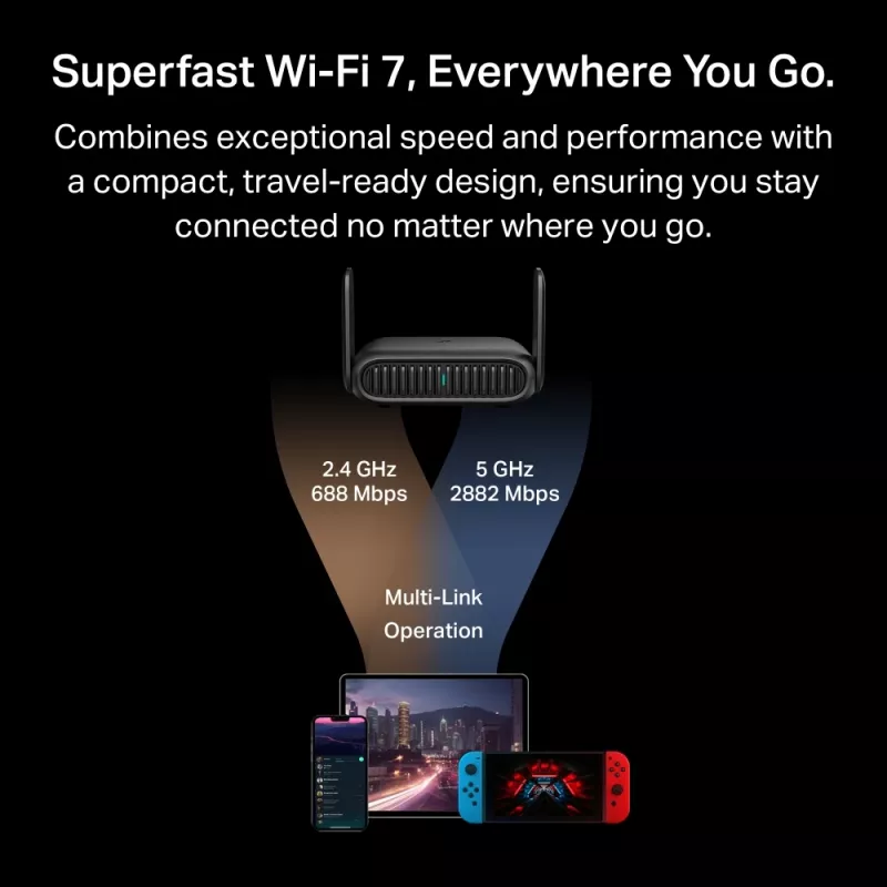 TP-Link BE3600 Wi-Fi 7 belaidis maršrutizatorius 2.5 Gigabit Ethernet dviejų juostų (2,4 GHz / 5 GHz) Juodas