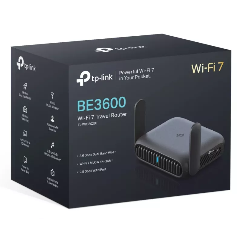 TP-Link BE3600 Wi-Fi 7 belaidis maršrutizatorius 2.5 Gigabit Ethernet dviejų juostų (2,4 GHz / 5 GHz) Juodas