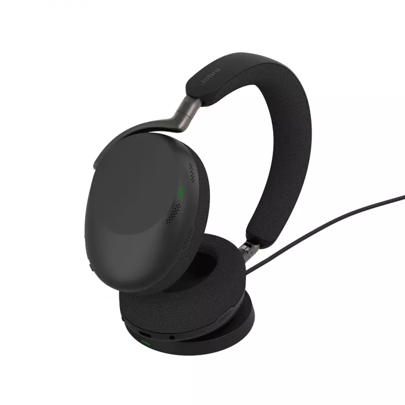 Jabra Evolve3 85 ausinės su mikrofonu, laidinės ir belaidės, ant galvos, skirtos skambučiams ir muzikai, USB Type-C, Bluetooth, juodos spalvos